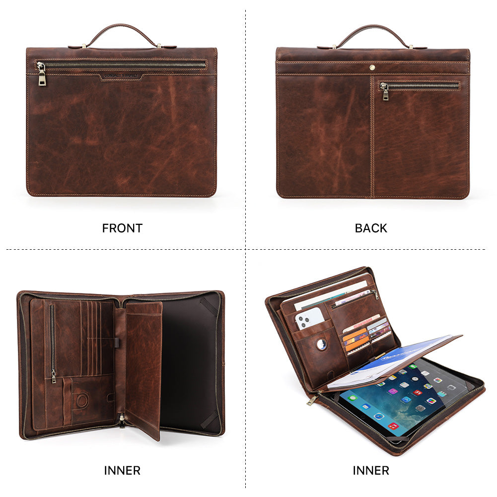 Genuine Leather Zipper Tablet Briefcase for iPad Pro 12.9"