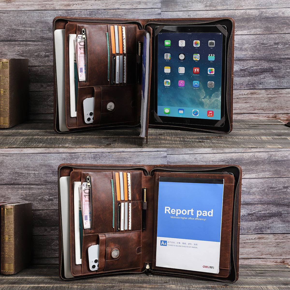 Genuine Leather Zipper Tablet Briefcase for iPad Pro 12.9"