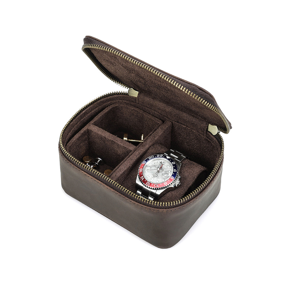 Genuine Leather Zipper Watch Jewelry Box