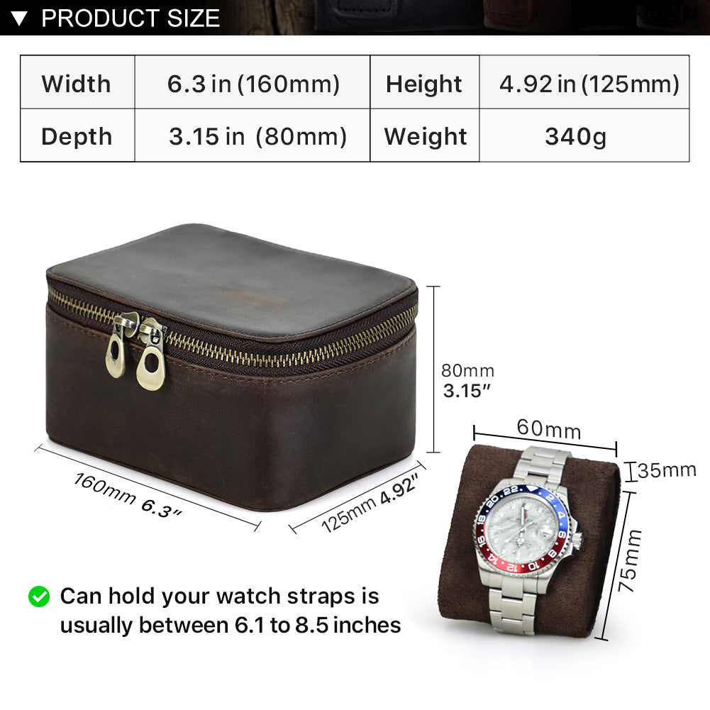 Genuine Leather Zipper Watch Jewelry Box