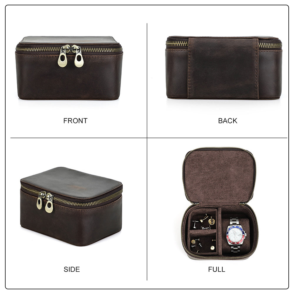 Genuine Leather Zipper Watch Jewelry Box