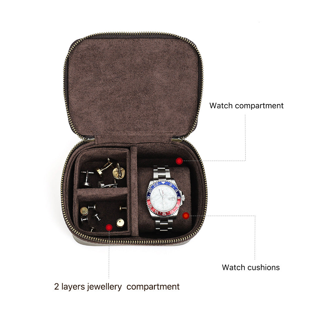 Genuine Leather Zipper Watch Jewelry Box