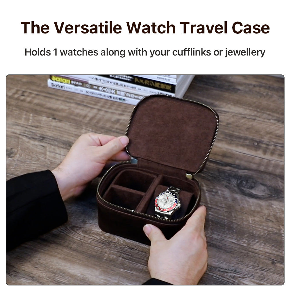 Genuine Leather Zipper Watch Jewelry Box