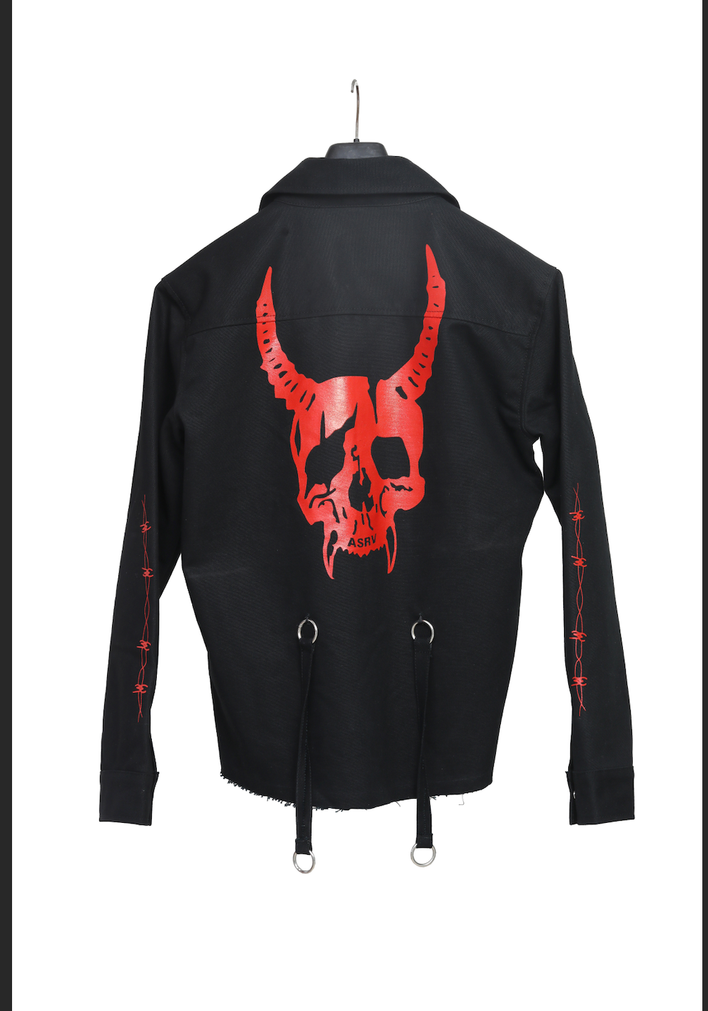 Handmade Hand Sewn Men Denim Devil Jacket, Satan Skull Printed Denim Jean Jacket
