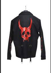 Handmade Hand Sewn Men Denim Devil Jacket, Satan Skull Printed Denim Jean Jacket