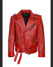 Men's Red Spiked Leather Jacket