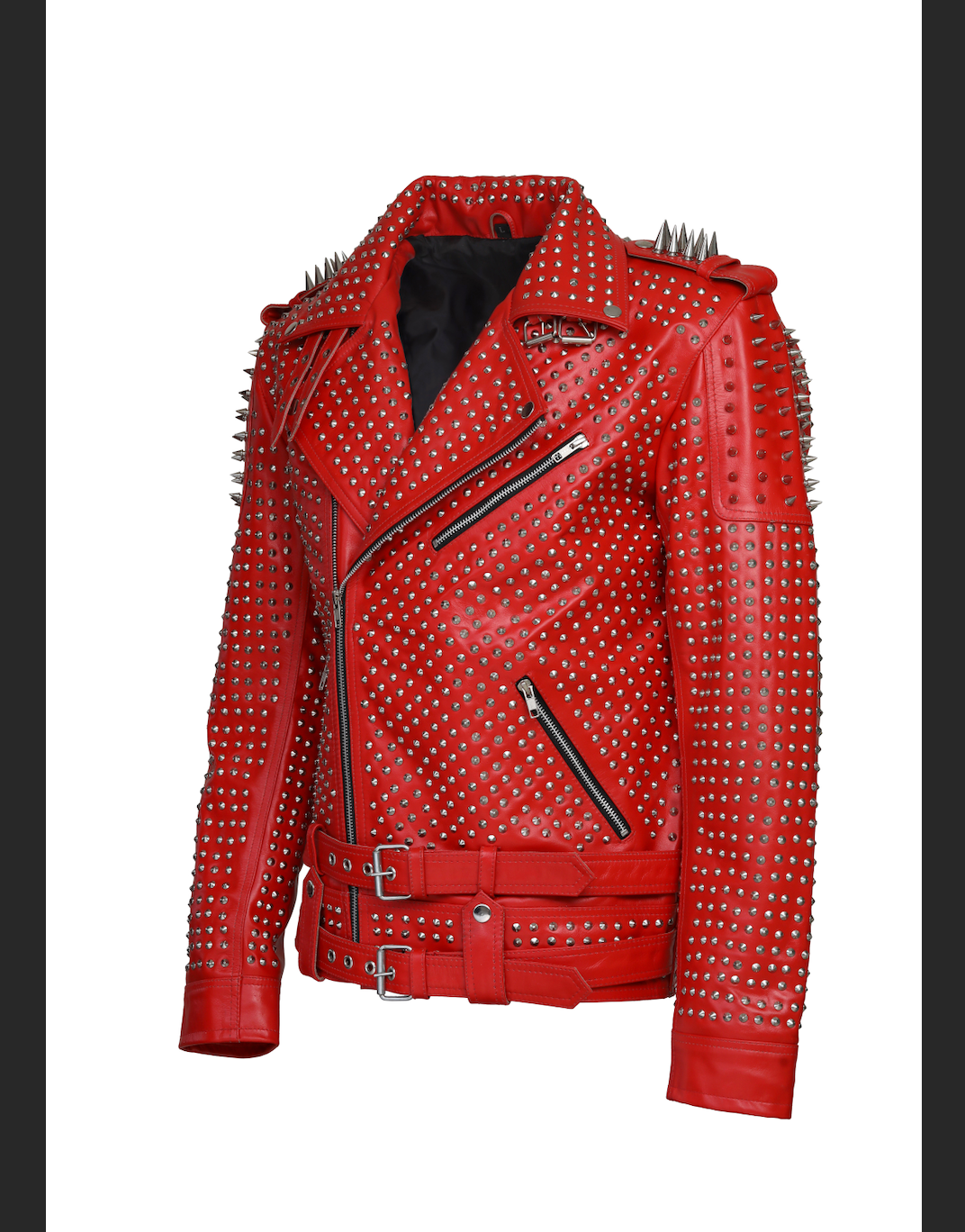 Men's Red Spiked Leather Jacket - Image 2