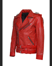 Men's Red Spiked Leather Jacket - Image 2