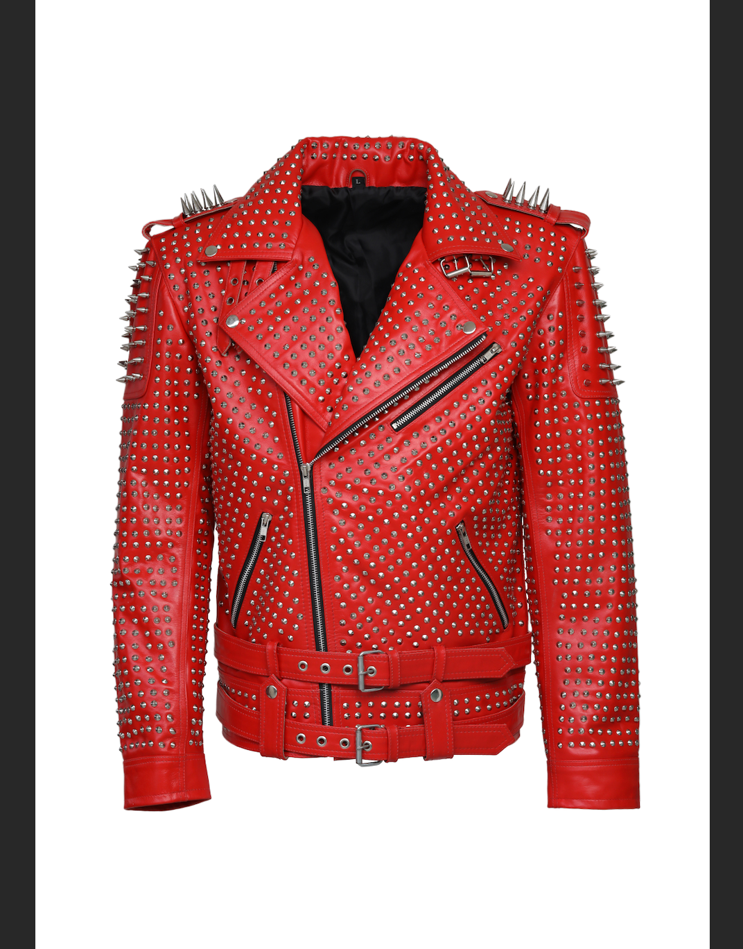 Men's Red Spiked Leather Jacket - Image 3