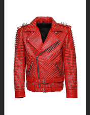 Men's Red Spiked Leather Jacket - Image 3