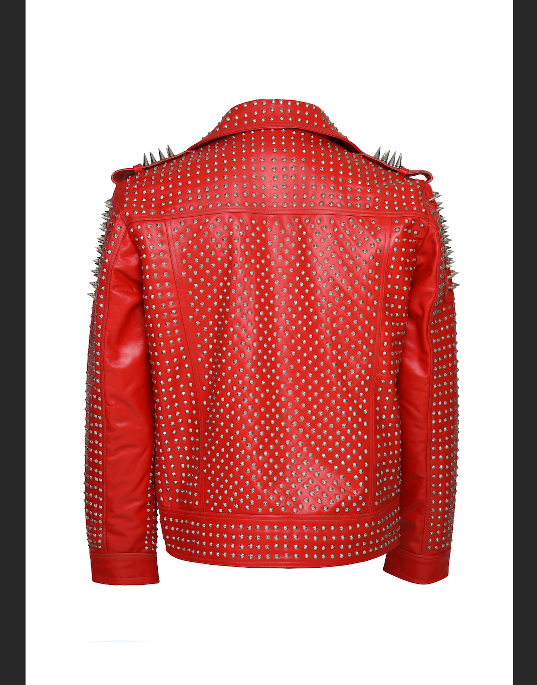 Men's Red Spiked Leather Jacket - Image 4