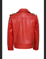 Men's Red Spiked Leather Jacket - Image 4