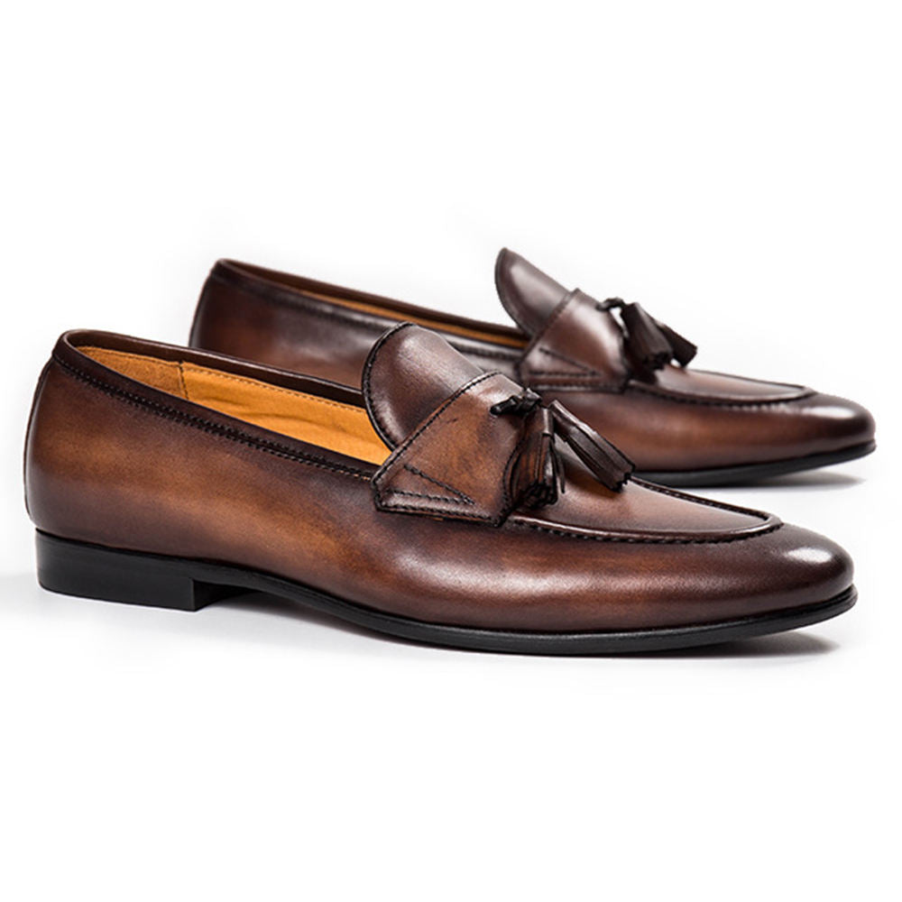 Handcrafted Men's Full Grain Italian Leather Tassel Loafers