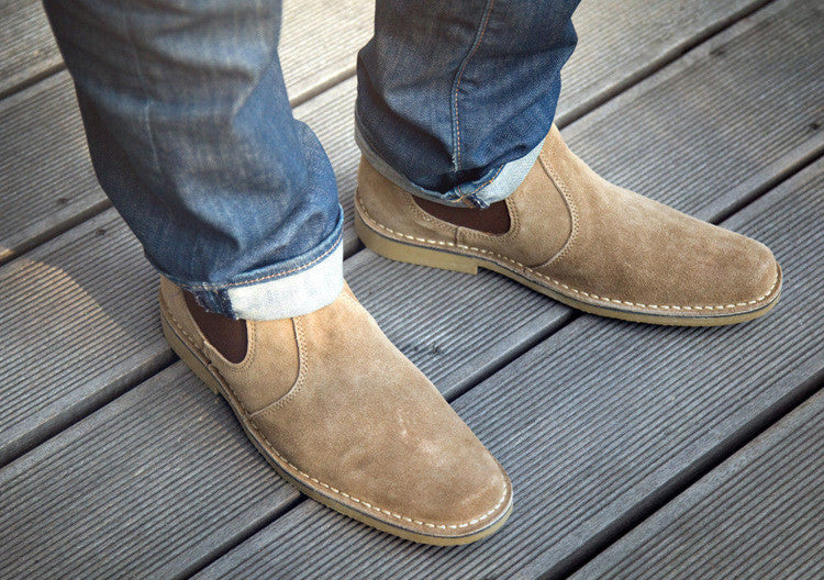 Handmade Beige Suede Leather Ankle Boots for Men, Beige Chelsea Boots