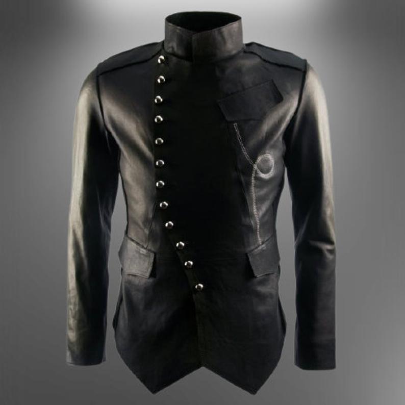 Men's Black Lambskin Steampunk Jacket - Image 3