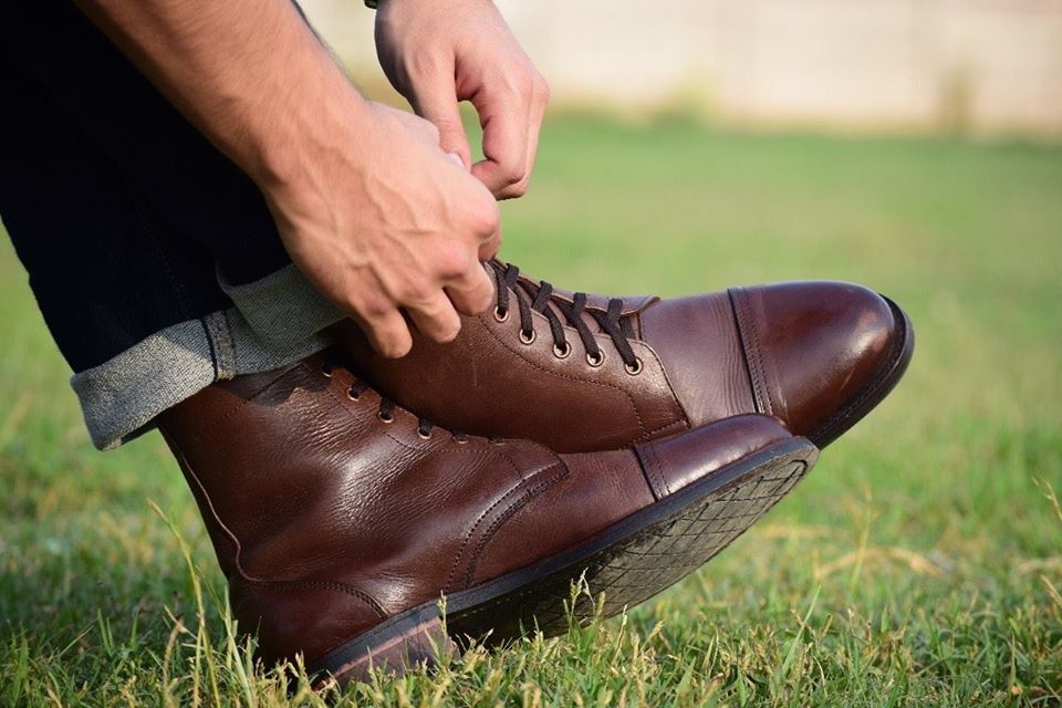 Handmade brown leather Cap toe ankle boots for mens, Men Lace up ankle boot