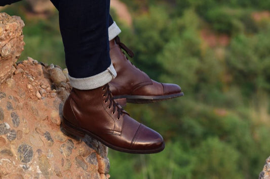 Handmade brown leather Cap toe ankle boots for mens, Men Lace up ankle boot