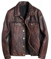 Handmade Brown Vintage Slim Fit Trucker Racer Biker Mens Cow Leather Jacket
