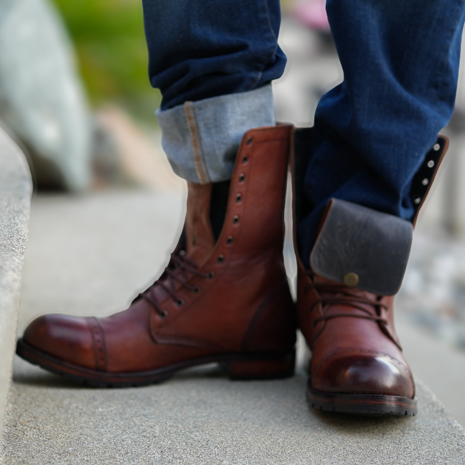 Handmade Cap-Toe High Ankle Lace Up Full-Grain Leather Men’s Casual Boots