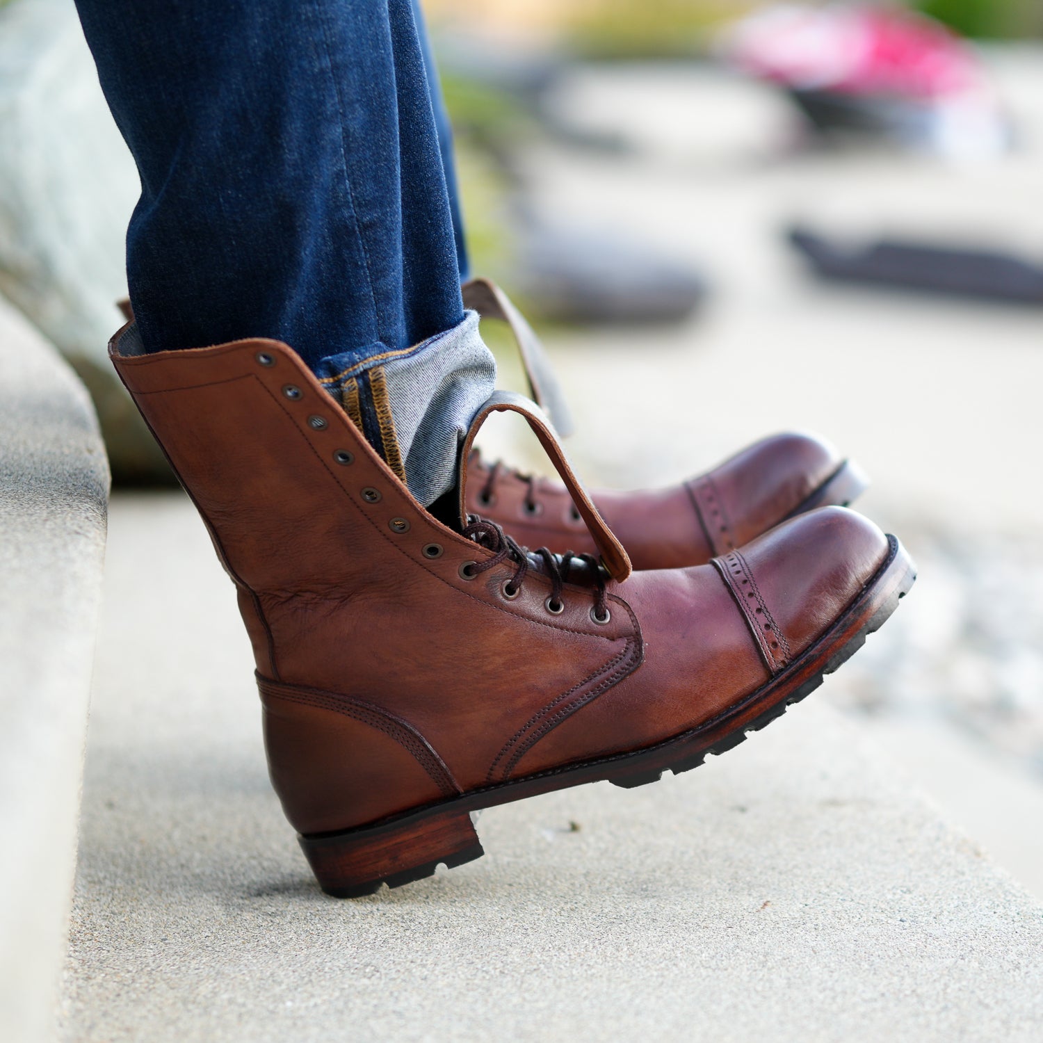 Handmade Cap-Toe High Ankle Lace Up Full-Grain Leather Men’s Casual Boots