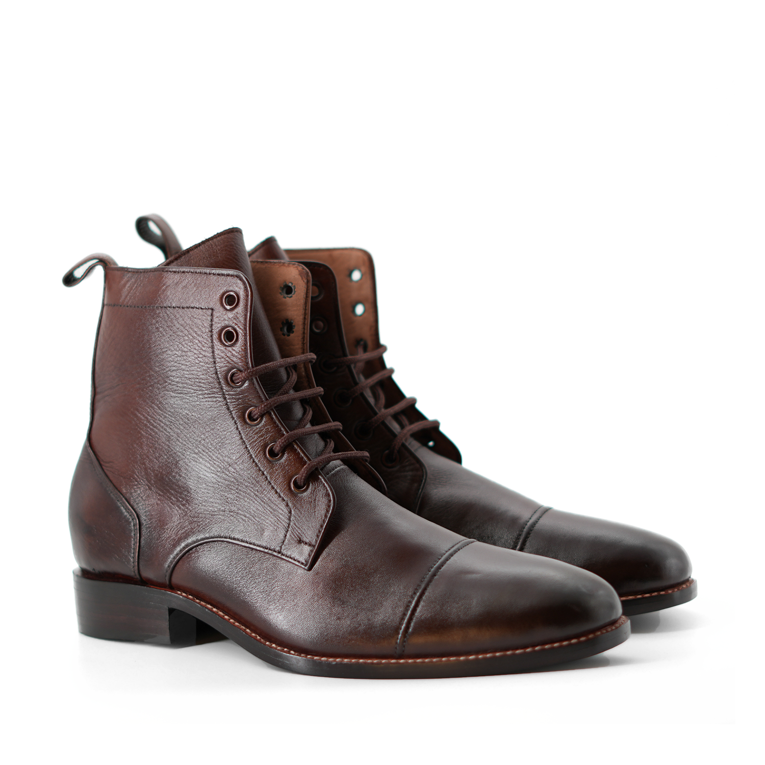 Handmade Cap-Toe Ankle Lace-Up Full-Grain Leather Men’s Boots