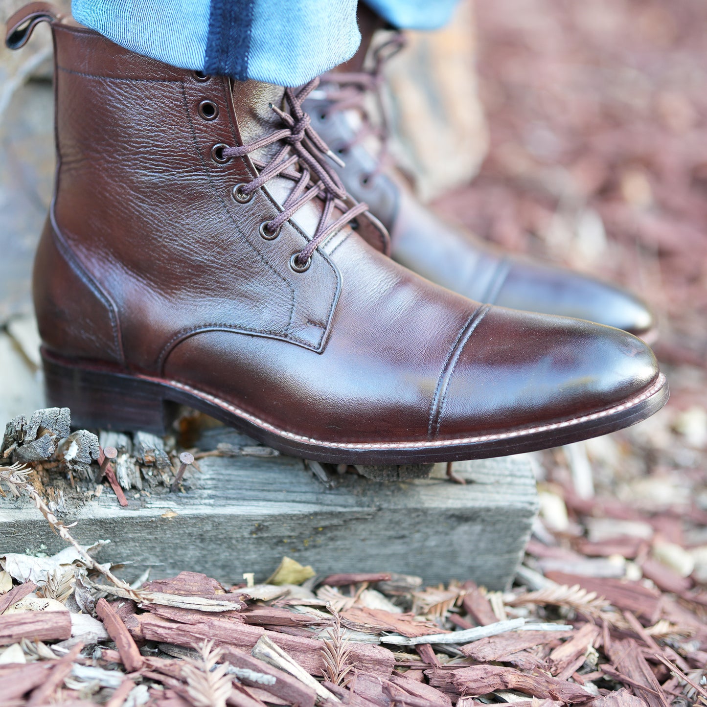 Handmade Cap-Toe Ankle Lace-Up Full-Grain Leather Men’s Boots