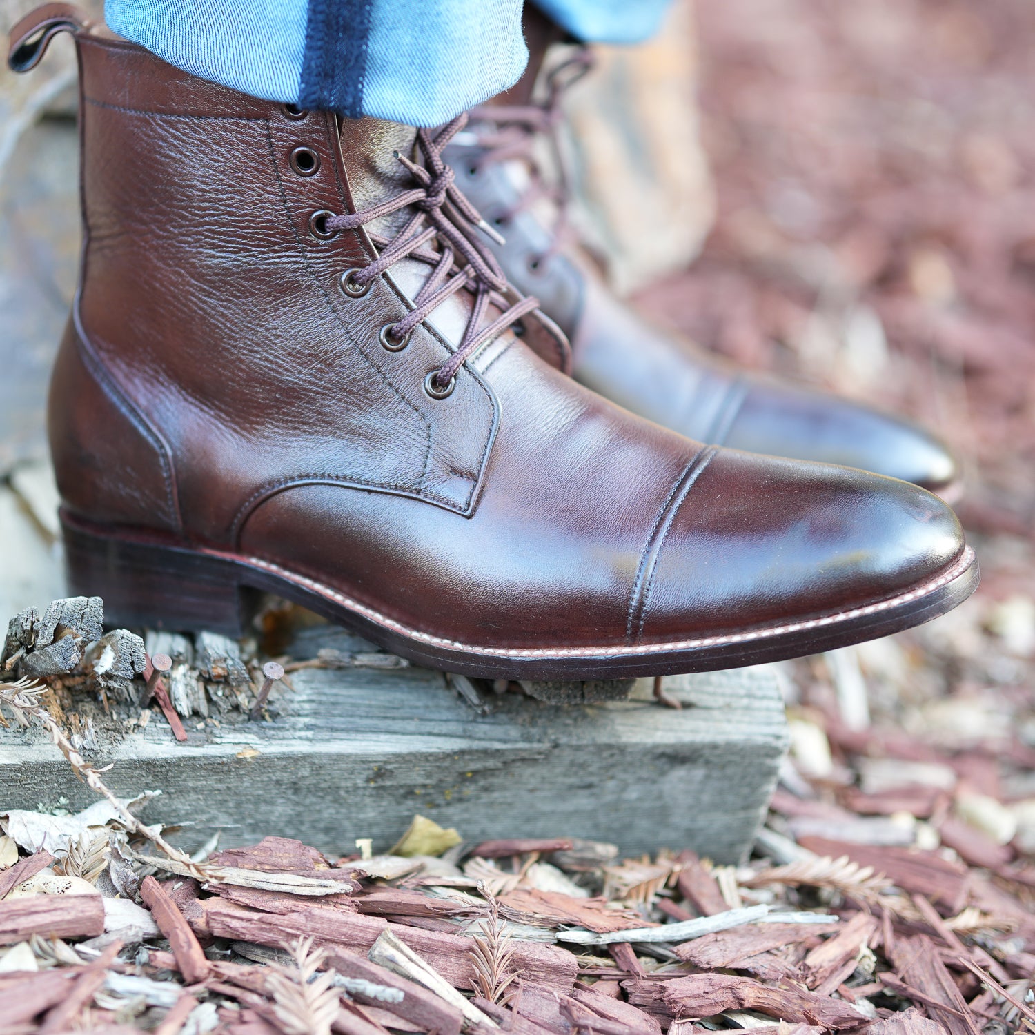 Handmade Cap-Toe Ankle Lace-Up Full-Grain Leather Men’s Boots