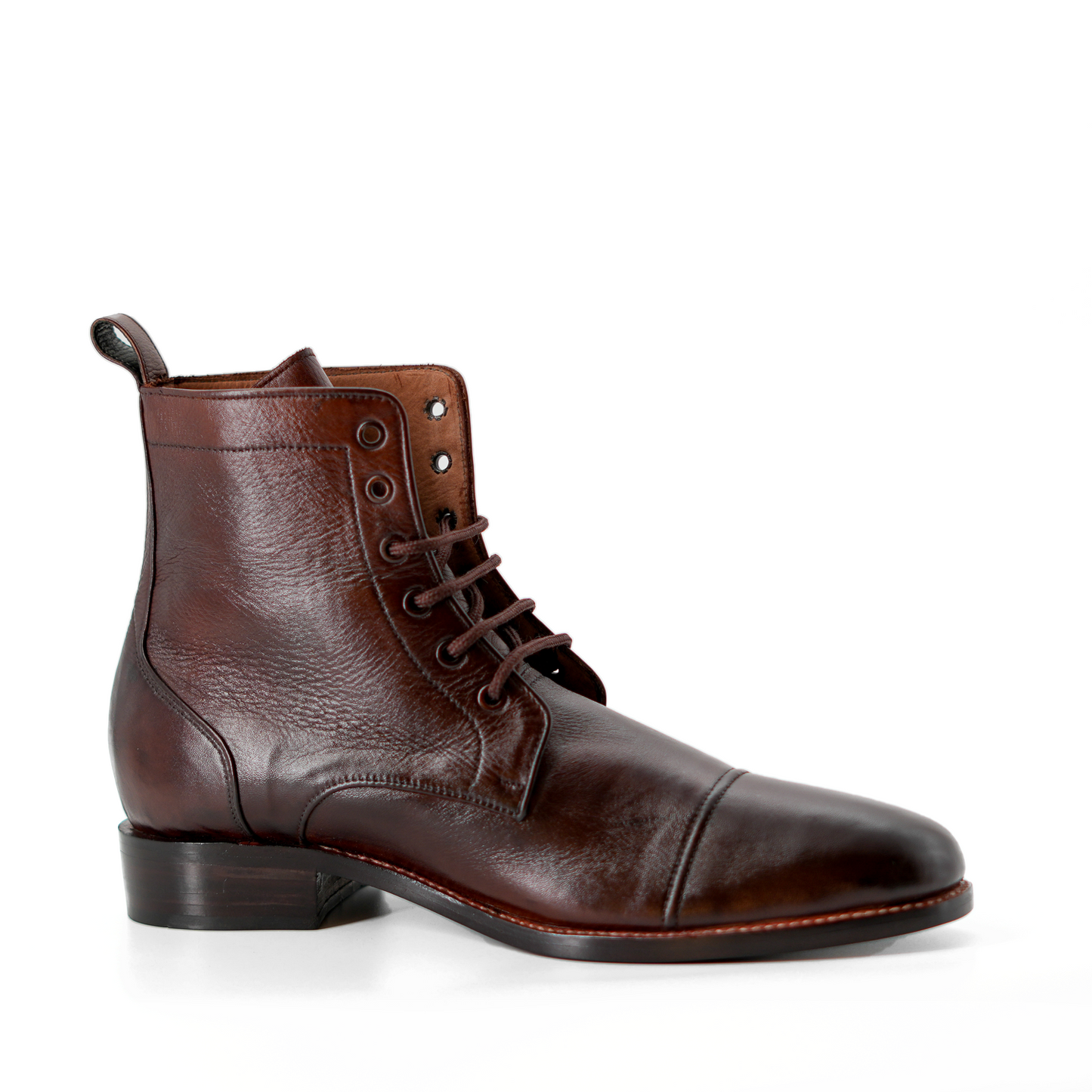 Handmade Cap-Toe Ankle Lace-Up Full-Grain Leather Men’s Boots