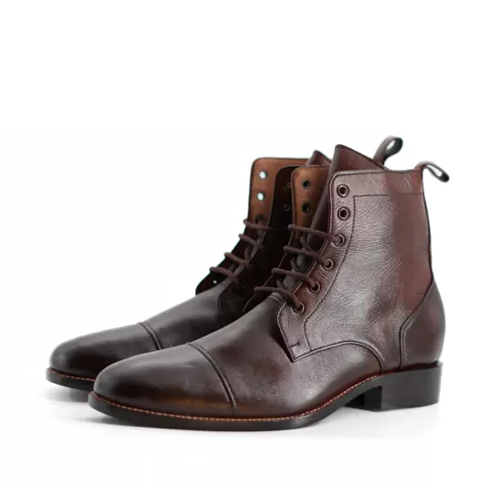 Handmade Cap-Toe Ankle Lace-Up Full-Grain Leather Men’s Boots