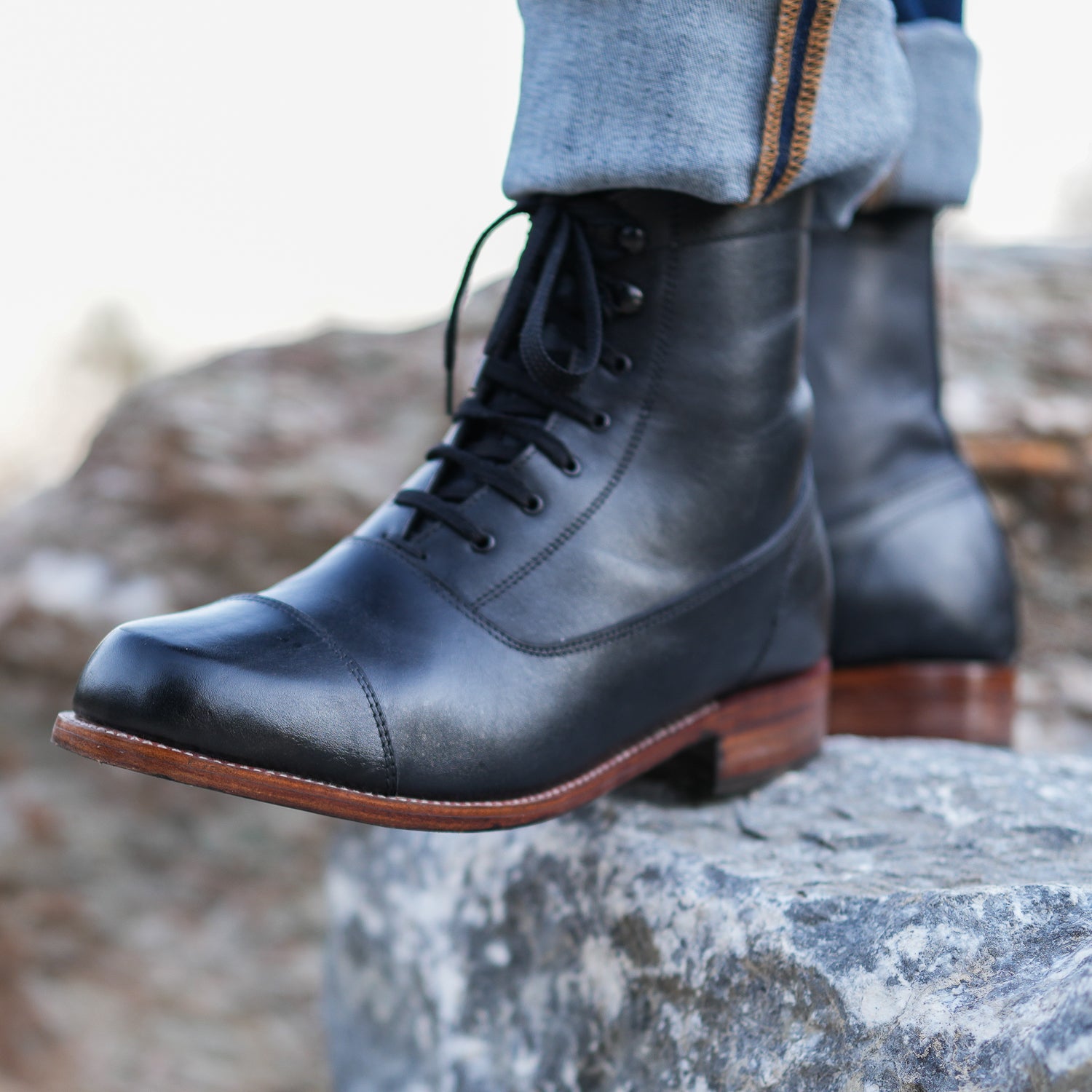 Handmade Cap-Toe Ankle Lace-Up Full-Grain Leather Men’s Dress Boots