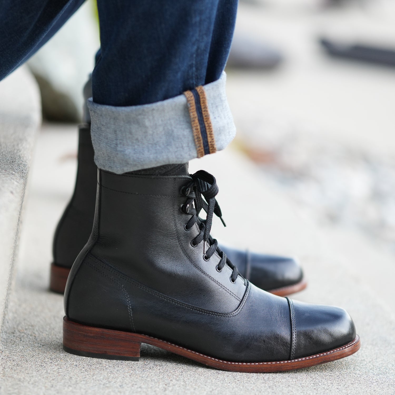 Handmade Cap-Toe Ankle Lace-Up Full-Grain Leather Men’s Dress Boots