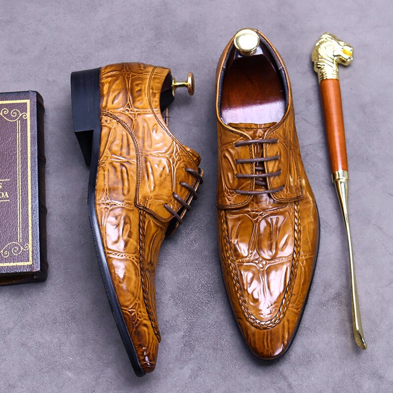 Handmade Crocodile Pattern Men's Leather Oxford Shoes