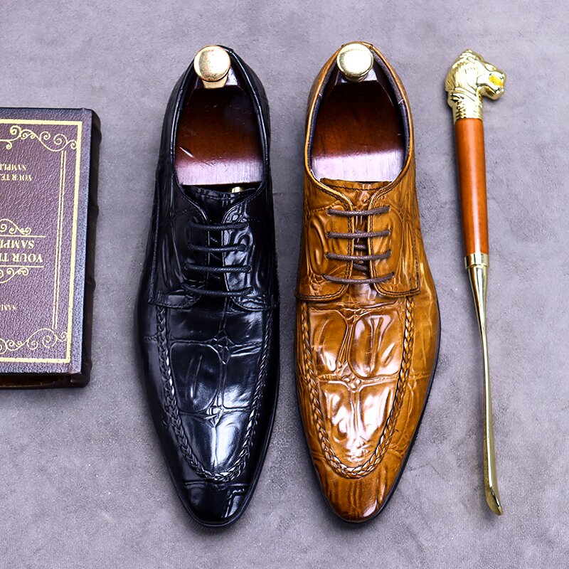 Handmade Crocodile Pattern Men's Leather Oxford Shoes