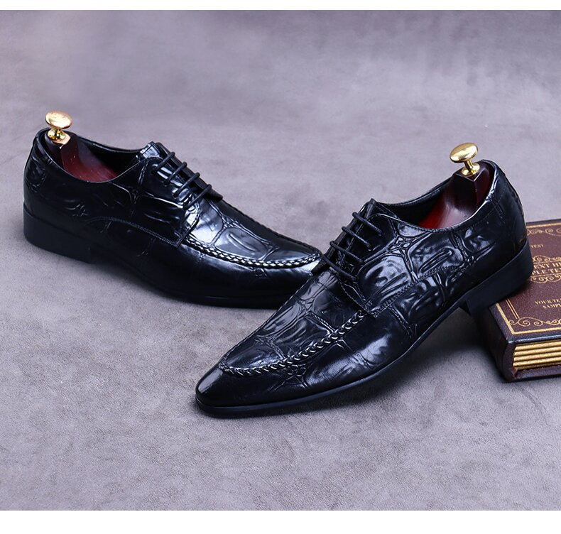 Handmade Crocodile Pattern Men's Leather Oxford Shoes