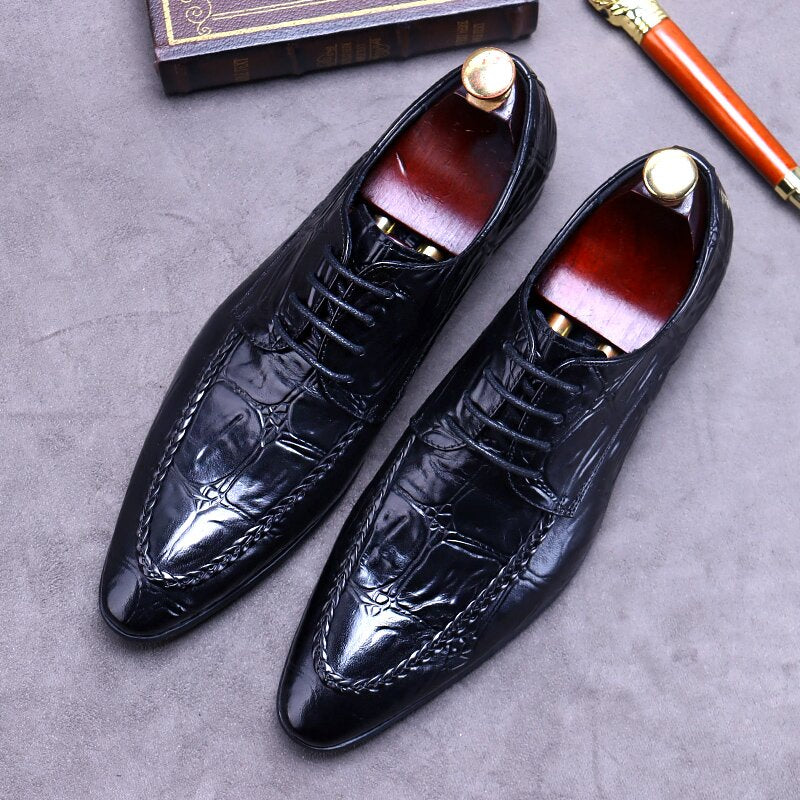 Handmade Crocodile Pattern Men's Leather Oxford Shoes