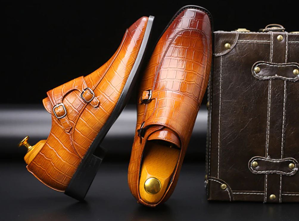 Handmade double monk Alligator shoes Crocodile Textur leather Shoes for men