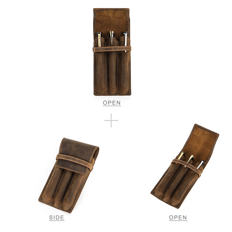 Handmade Durable Separate Slot Genuine Leather Pen Sleeve Organizer