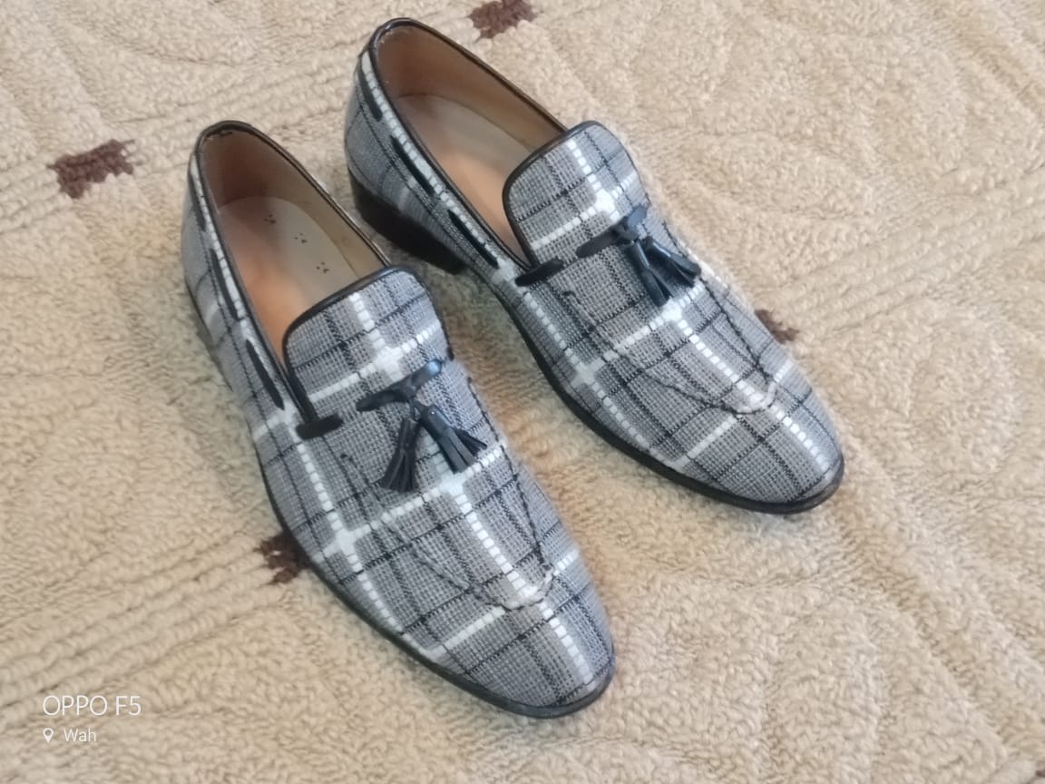 Handmade Gray Tweed fabric shoes moccasins, Mens gray Loafer Tassel shoes