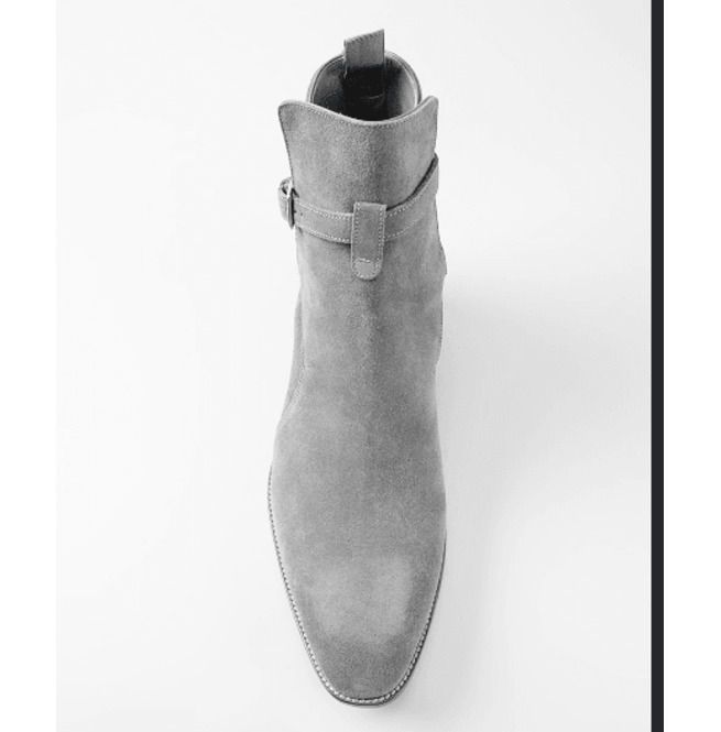 Handmade Jodhpurs Ankle Boot, Men Gray Ankle High Suede Leather Boot