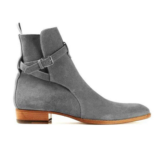 Handmade Jodhpurs Ankle Boot, Men Gray Ankle High Suede Leather Boot