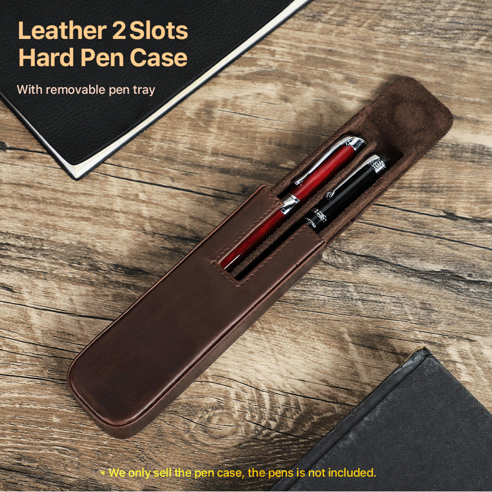 Handmade Leather Pen Case with 2 Slots and Magnetic Closure