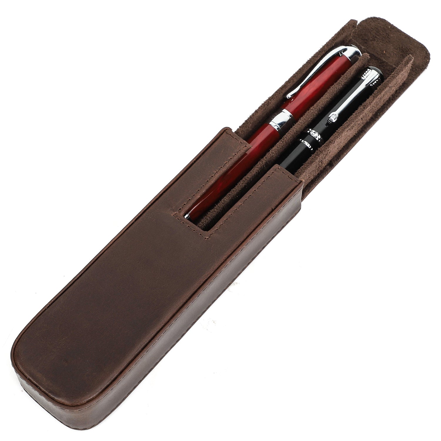 Handmade Leather Pen Case with 2 Slots and Magnetic Closure