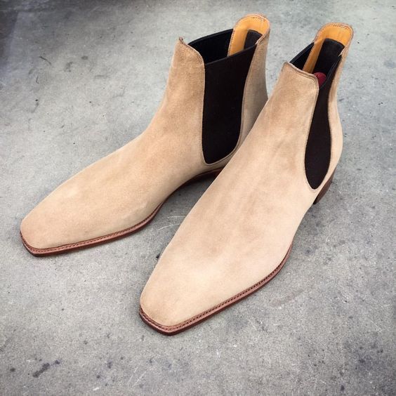 Handmade Men Beige Suede Chelsea Boots Casual Suede Ankle Boots