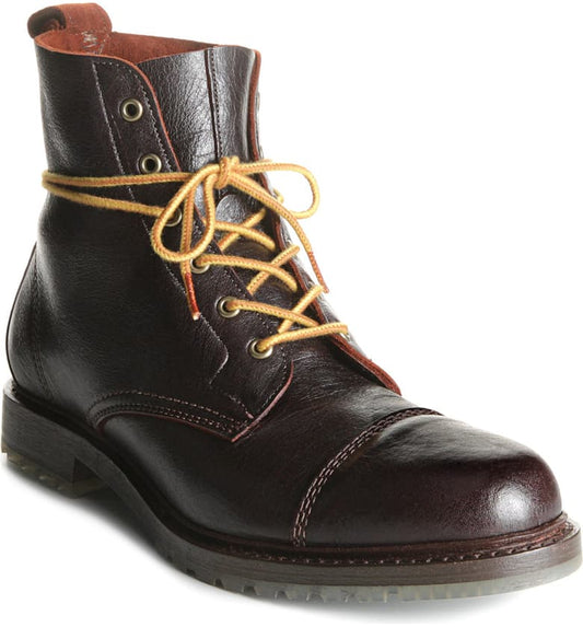 Handmade Men Biker Leather Cap Toe Boots, Lace Up Leather Ankle Boots