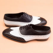 Black and White Leather Brogue Dress Shoes - Image 3