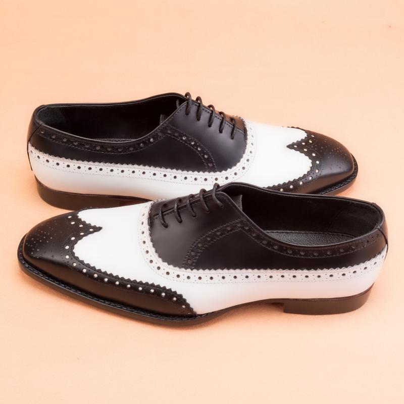 Black and White Leather Brogue Dress Shoes - Image 3