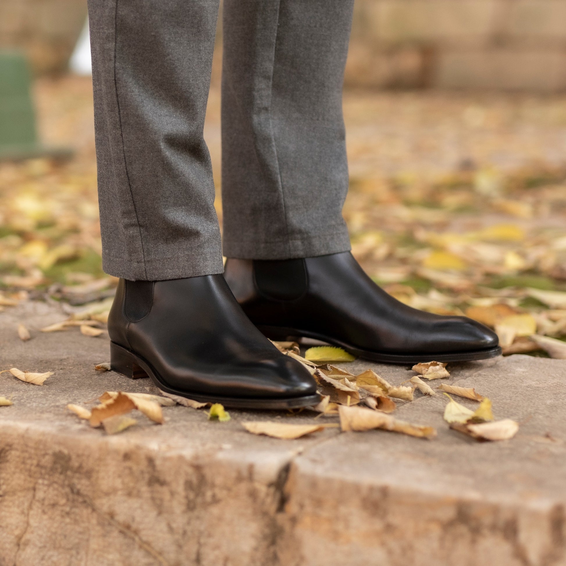 Handmade Men black Calf leather Chelsea boots, Men black ankle dress boots