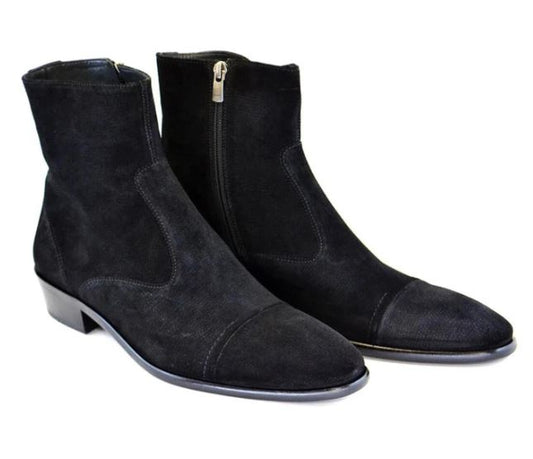 Handmade Men Black Cap toe Ankle boots, Men side zipper classic ankle boot