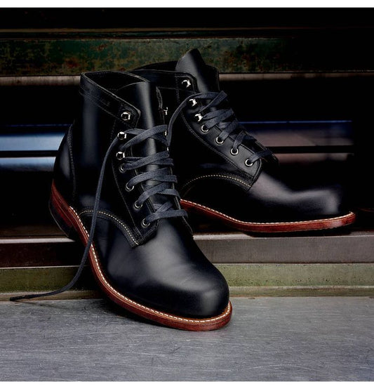 Handmade Men Black Casual Leather Ankle Boots Lace Up Ankle High Boots