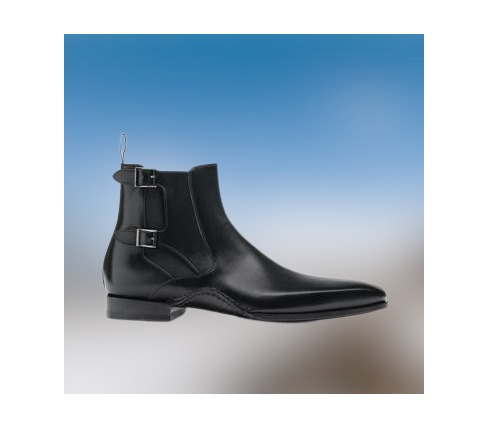 Handmade Men Black Double Monk Ankle Boots, Men Formal Dress Boots